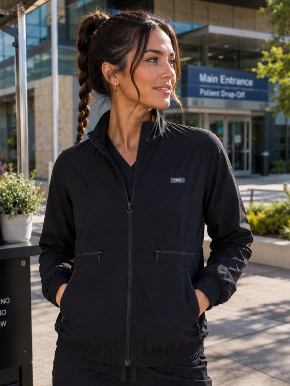 FIGS Sydney Scrub Bomber Jacket Black Size Medium NWT